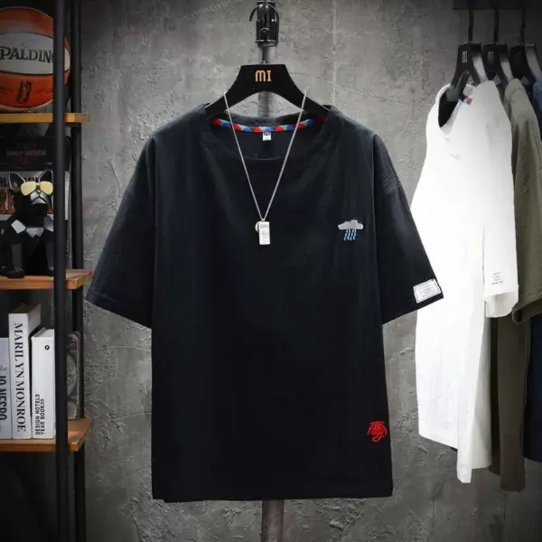 Embroidered cotton and linen short sleeve t-shirt Chinese style men's summer thin loose large size clothes cotton linen half sleeve shirt - Image 3