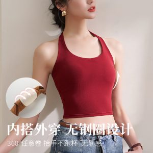 Halterneck camisoles, women's belts, chest pads, short summer wear, retro Hong Kong-style beautiful back underwear, red base top