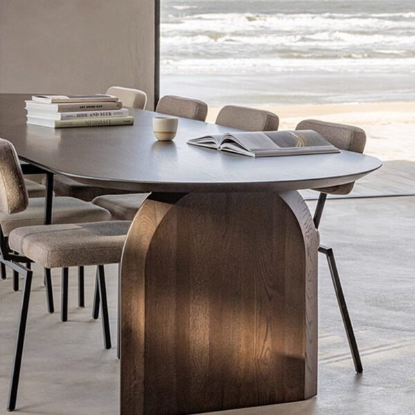 Japanese-style wabi-sabi style solid wood dining table and chairs, home small dining table, designer desk, long table, long table, log oval - Image 7