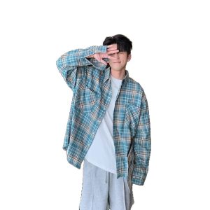 cleanfit striped plaid shirt men's high-end American vintage long-sleeved shirt design emotional couple jacket