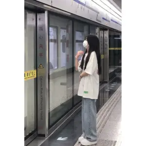 Elastic waist jeans women's spring and summer students small man loose spring straight pants middle and high school students wide leg pants women