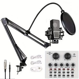 New White V8 Mobile Phone Computer English Sound Card Podcast Equipment BM800 Microphone Singing Game Live Broadcast Set