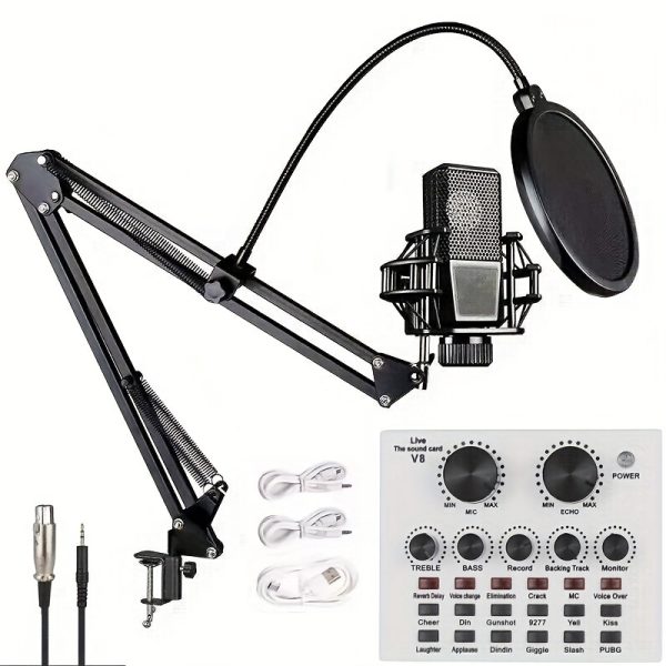 New White V8 Mobile Phone Computer English Sound Card Podcast Equipment BM800 Microphone Singing Game Live Broadcast Set - Image 3