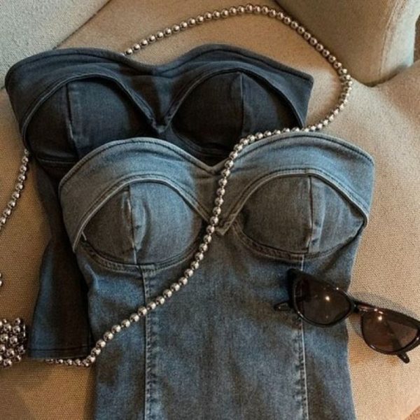 Summer new American sweet and spicy fashion pure desire denim bandeau strapless top is a special French clothing for women - Image 4