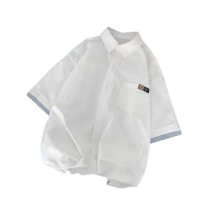 Summer short-sleeved shirt, men's solid color casual Hong Kong style ins, loose Japanese trend, fake two niche shirts, jackets