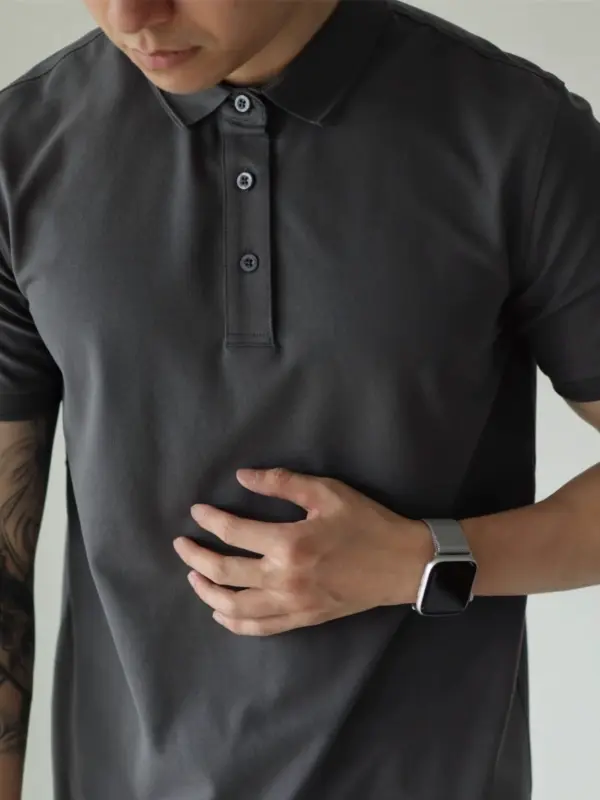 Men's solid color sports t-shirt, fitness trainer, short sleeve polo shirt, tight stretch running training, fitness quick-drying suit - Image 2