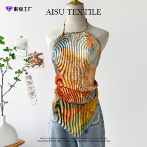 oil painting tops women's summer new seaside vacation babes halterneck suspender small vest short small tops wholesale