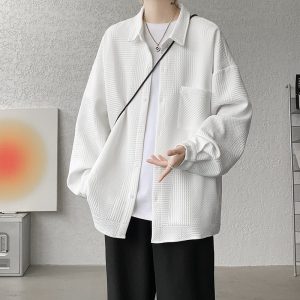 Corduroy shirt boys spring and autumn vintage American retro long sleeve shirt design sense Japanese casual jacket