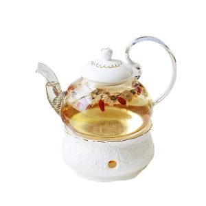 British light luxury flower teapot tea set candle heating base set pyrex afternoon camellia fruit teapot wholesale