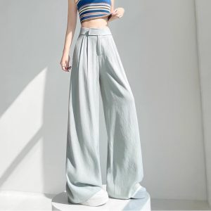 Real shot of ice silk cotton and linen suits, wide-leg pants, women's summer high-waisted drape, linen loose hem slacks, floor-length pants
