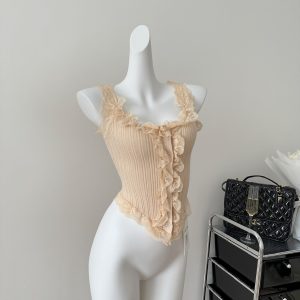 Lace sleeveless vest women's summer new pure lust knit sweater top layer