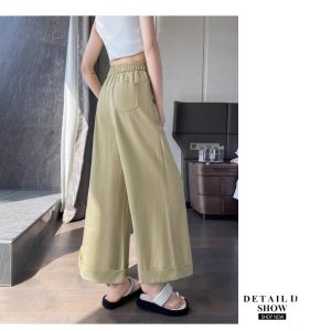 Real shot of yellow ice silk washed cotton wide-leg pants women's summer high-waisted drape straight loose cropped casual suit pants