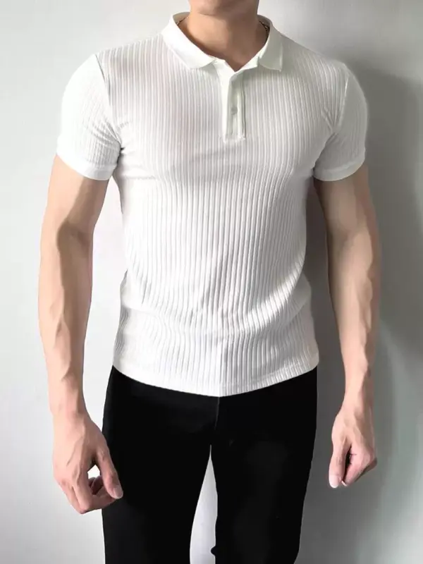 American ice silk pit strip polo shirt men's cool slim short sleeve lapel t-shirt fitness trainer overalls paul shirt tide