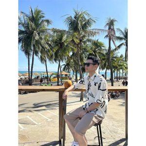 Seaside vacation men's cuba collar ice silk beach flower shirt short sleeve men's summer sanya haihai wear island clothes