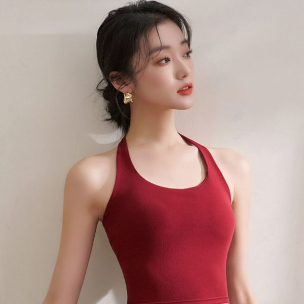 Halterneck camisoles, women's belts, chest pads, short summer wear, retro Hong Kong-style beautiful back underwear, red base top - Image 5