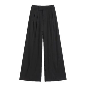 Real shot of ice silk cotton and linen suits, wide-leg pants, women's summer high-waisted drape, linen loose hem slacks, floor-length pants