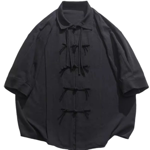 The summer model is worn with a national trendy new Chinese Hong Kong style youth shirt, a unisex couple, and a fashionable niche Tang jacket - Image 5