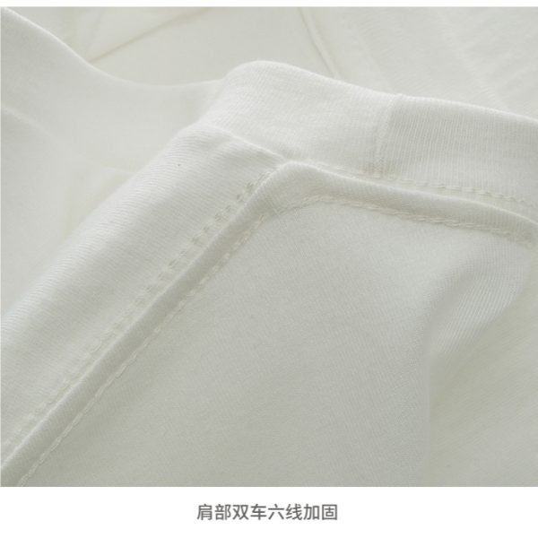 Heavyweight Xinjiang combed cotton bag collar edge pure white short-sleeved T-shirt men and women summer loose large size round neck T-shirt casual - Image 3