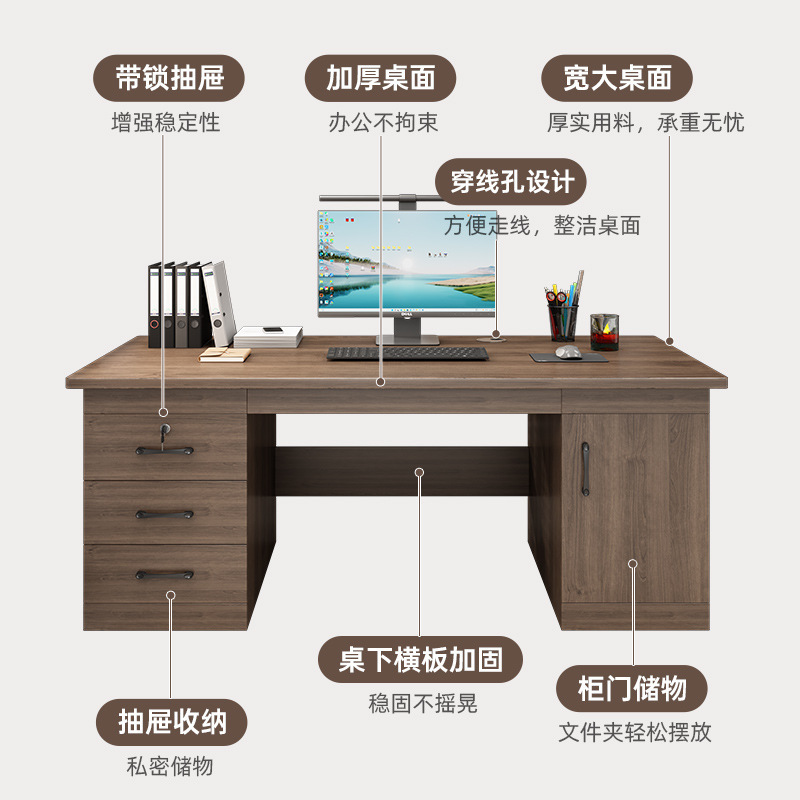 Office Desk, Home Computer, Desktop, Desk with Drawers, Desk Executive's Desk, Simple Modern Office, Staff Desk and Chair - Image 2