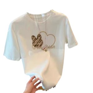 2025 new T-shirt women's short-sleeved crew neck Korean version loose plus size versatile ins trendy summer women's white half-sleeved top