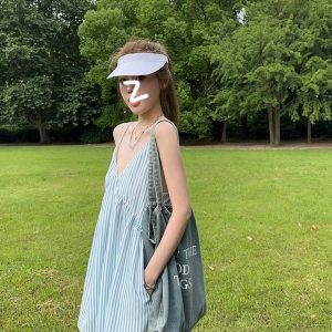 Korean sweet blue striped camisole women's summer wear seaside vibes with a sweet and spicy sexy sleeveless top