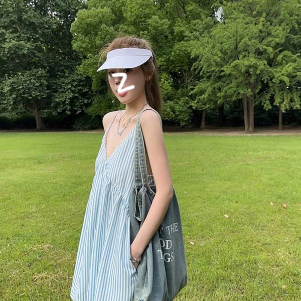 Korean sweet blue striped camisole women's summer wear seaside vibes with a sweet and spicy sexy sleeveless top - Image 4