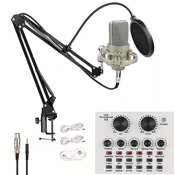 New White V8 Mobile Phone Computer English Sound Card Podcast Equipment BM800 Microphone Singing Game Live Broadcast Set - Image 5