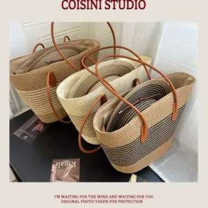 Hand-woven bag, large capacity straw handbag, women's sunshade straw hat, casual fashion and versatile shoulder bag