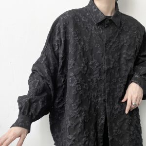 New dark light mature wind embossed pleated long sleeve shirt jacket men's Japanese vibe style abstinence jacket