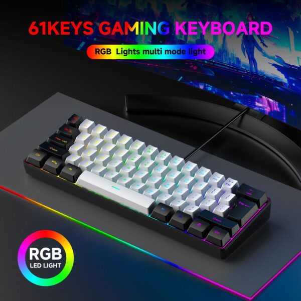 61 Keys RGB Game Wired Keyboard & Mouse Set Colorful MINI Non-mechanical Film Black & White Computer Keyboard