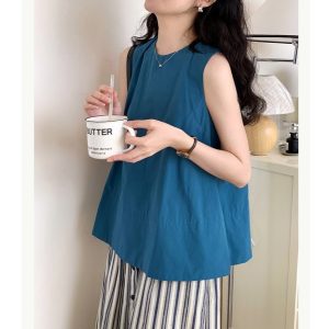 Ramesse | Island Town Peacock Blue Simple Crew Neck Solid Color Tank Top Summer Sleeveless Top