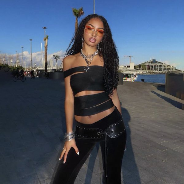 Cross-border European and American style spring new women's clothing solid color slim street fashion cross-collar suspender backless vest women - Image 4