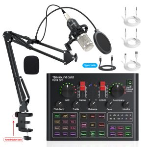 Cross-border foreign trade exclusively for V9 English live broadcast sound card complete set of equipment for mobile phones, computers, Tiktok podcasts