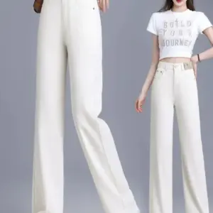 Morandi Grey Straight Jeans Women's Spring/Summer 2025 New Drap Loose Cropped Wide-Leg Pants Casual Pants