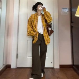 American Vintage Yellow Plaid Shirt Jacket Jacket Cruise 2024 Styles for Men and Women Exclusive Chic Top Couple Shirt