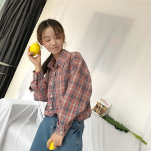 Stalls are available for spring and summer, new Korean women's long-sleeved shirts, fashionable and versatile, checked shirts, miscellaneous factory direct sales