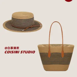 Hand-woven bag, large capacity straw handbag, women's sunshade straw hat, casual fashion and versatile shoulder bag