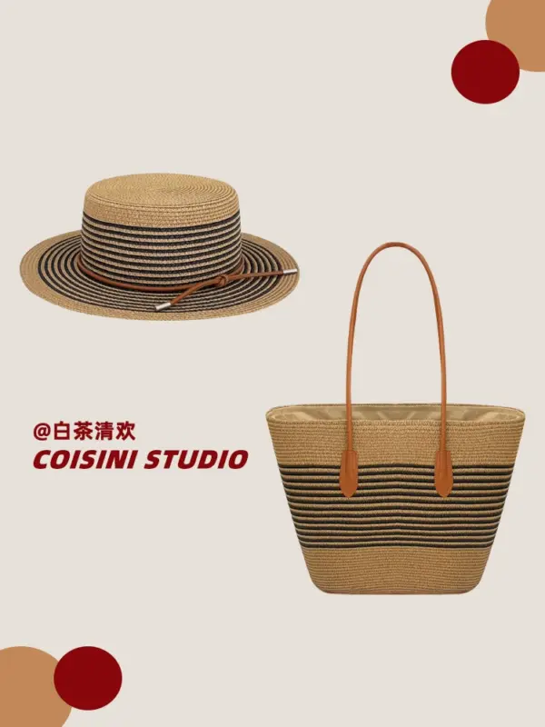 Hand-woven bag, large capacity straw handbag, women's sunshade straw hat, casual fashion and versatile shoulder bag - Image 4