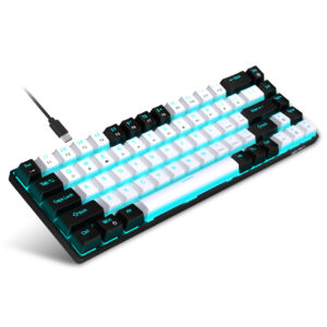 New 68 key wired mechanical gaming keyboard hot swap blue switch engineering two-color injection keycaps ice blue light