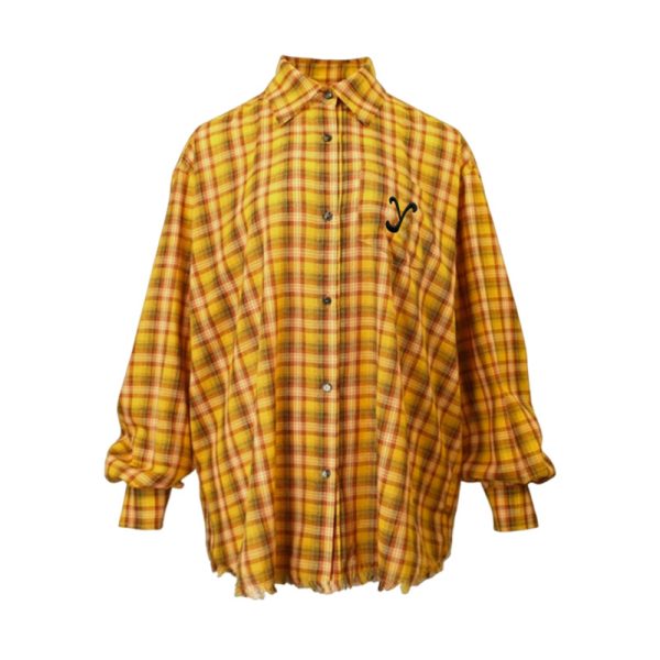 American Vintage Yellow Plaid Shirt Jacket Jacket Cruise 2024 Styles for Men and Women Exclusive Chic Top Couple Shirt - Image 5