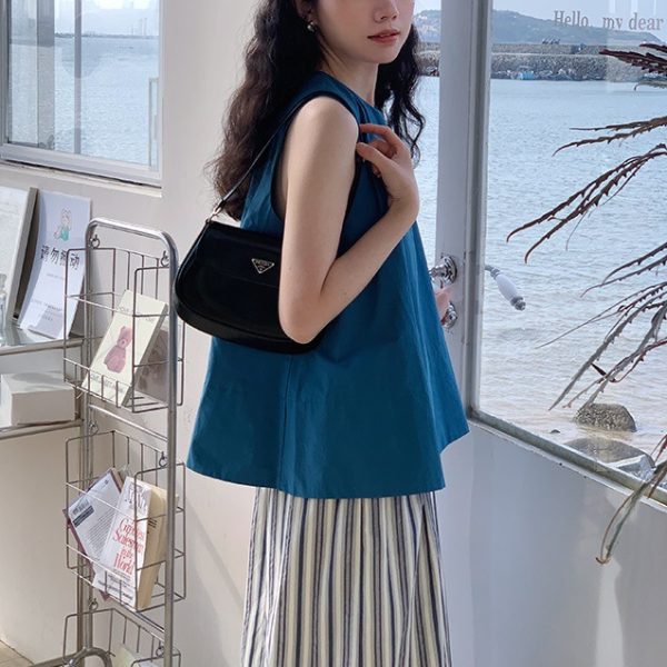 Ramesse | Island Town Peacock Blue Simple Crew Neck Solid Color Tank Top Summer Sleeveless Top - Image 5