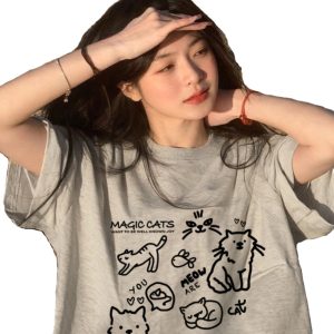 Fat mm summer loose t-shirt women's gray slim plus size 200 pounds short sleeve niche full-shoulder round neck top design sense
