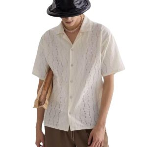 Cuban collar design niche vintage short-sleeved floral shirt male couple vintage retro loose beach shirt