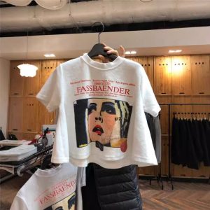 Short Sleeve T-Shirt Women's Summer 2025 New Short Loose White Cartoon Print Student Top Plus Size Women's Fashion Trend