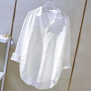 2022 pring Autumn Tops Office Loose Casual Lapel Shirt Tops