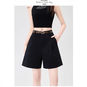 Real shot of cargo shorts, women's summer thin high-waisted wide-leg suit pants, A-line loose casual slimming cropped pants