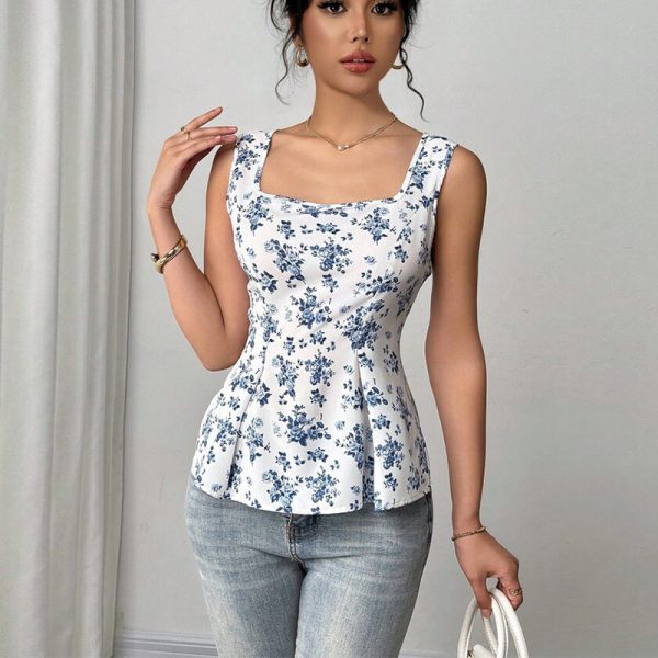 Cross-border Amazon ebay foreign trade 2025 summer European and American vacation style floral small vest suspender top lace-up women