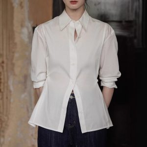 60 counts organic cotton waist two wear three-open body three-dimensional cut office siren style shirt top woman