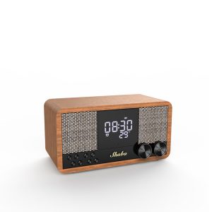 Cross border retro Bluetooth speaker wooden home FM radio clock alarm clock audio bluetooth subwoofer
