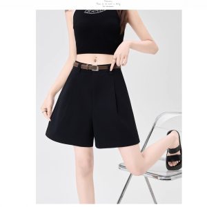Real shot of cargo shorts, women's summer thin high-waisted wide-leg suit pants, A-line loose casual slimming cropped pants